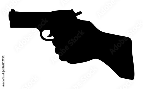 A hand holding pistol full black silhouette vector illustration design
