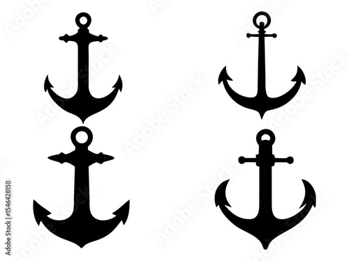 Set of anchor's full black silhouette vector illustration design