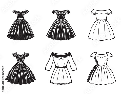 off shoulder dress sketch  line art vector illustration