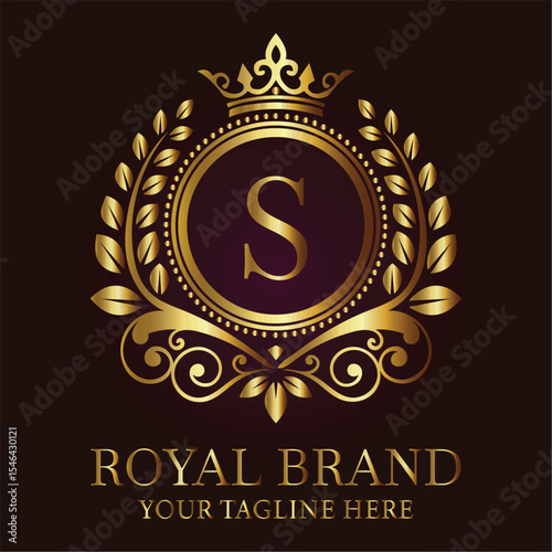 Golden anniversary vintage laurel wreath emblem vector illustration LOGO S
