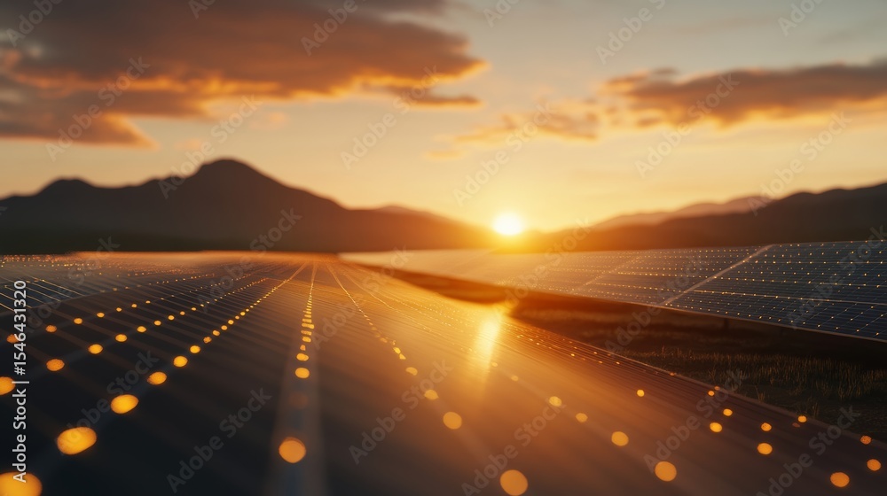Obraz premium solar farm with connected smart grid technology in desert landscape