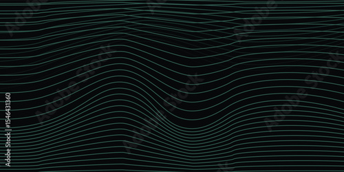 Abstract background with waves for banner. Medium banner size. Vector background with lines. Element for design isolated on black. Black, green and blue. Ocean, night, card