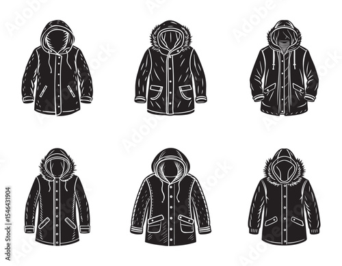 set of parka sketch icon silhouette vector illustration