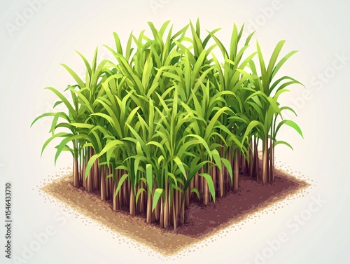 Sugarcane crop growth agricultural field isometric illustration natural environment top view plant biology concept