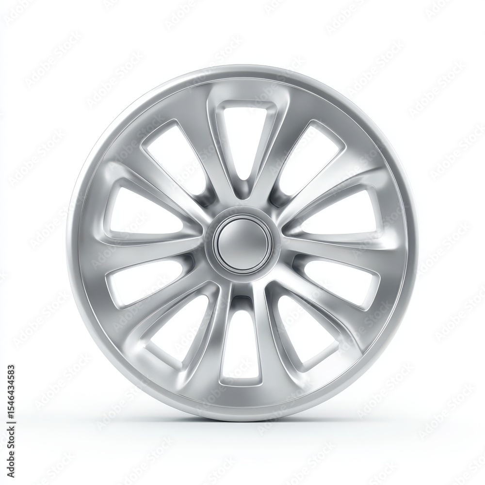 Obraz premium Silver Metallic Multi Spoke Wheel Cover on White Background
