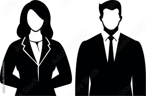 Business Man and Woman Silhouette Vector – Corporate Professionals in Formal Attire