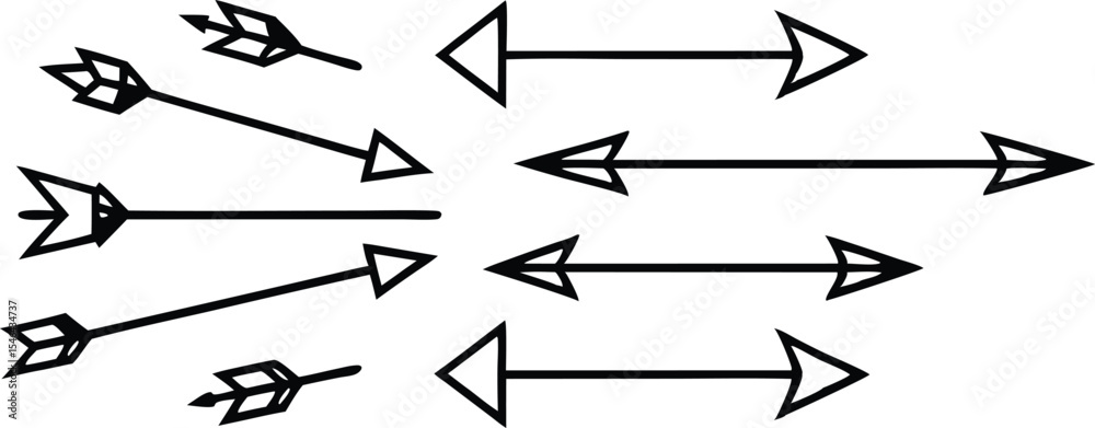 Black and white arrow vectors on white background