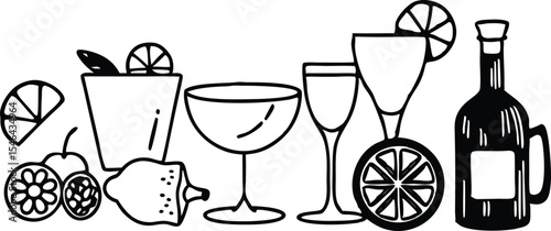 Black and white cocktail and drink illustration