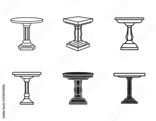 set of pedestal table icon line art vector illustration