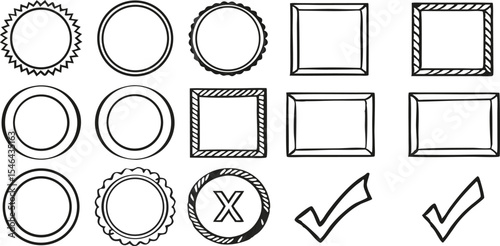 Black and white doodle frames and checkmarks