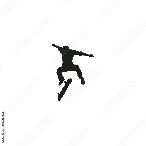 Skateboarder silhouette mid air trick active lifestyle illustration