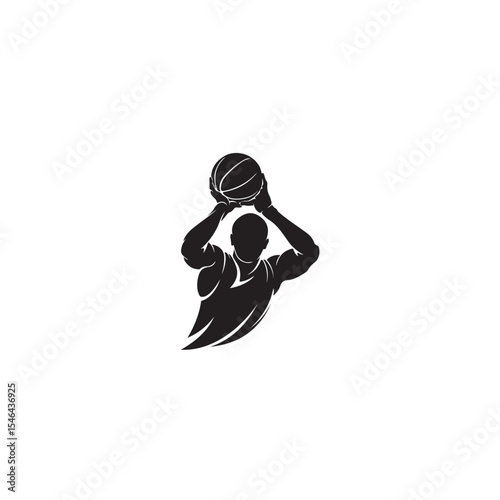 Strong basketball player shooting ball silhouette vector illustration design