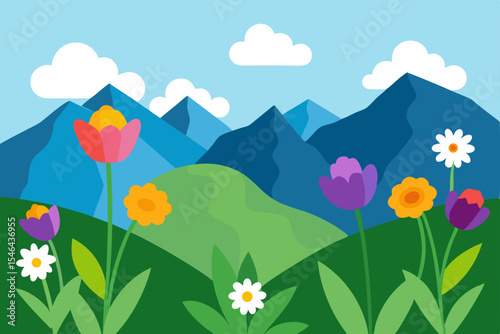 spring landscape with flowers and grass