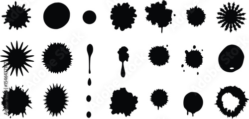 Black ink splashes and shapes isolated on white