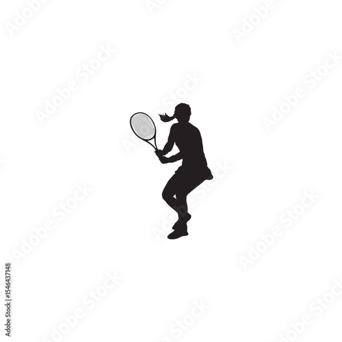 Female tennis player silhouette serving with racket illustration isolated on white
