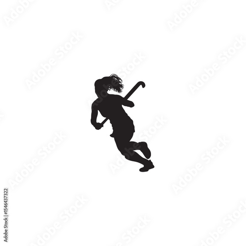 Field hockey athlete silhouette dribbling the ball dynamically running forward
