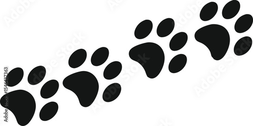 Black paw prints animal trail isolated on white