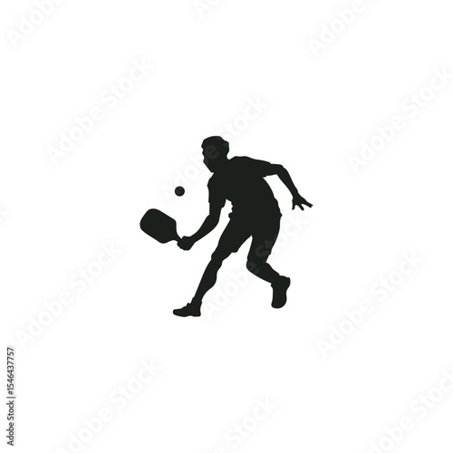 Man playing pickleball silhouette action shot with paddle and ball graphic design