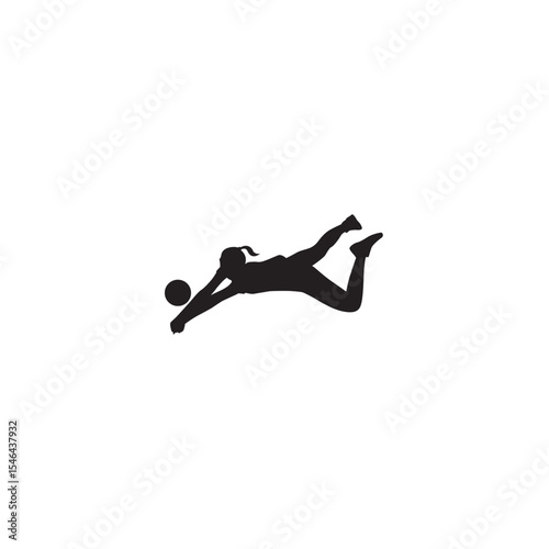 Female volleyball player silhouette diving for the ball on white background