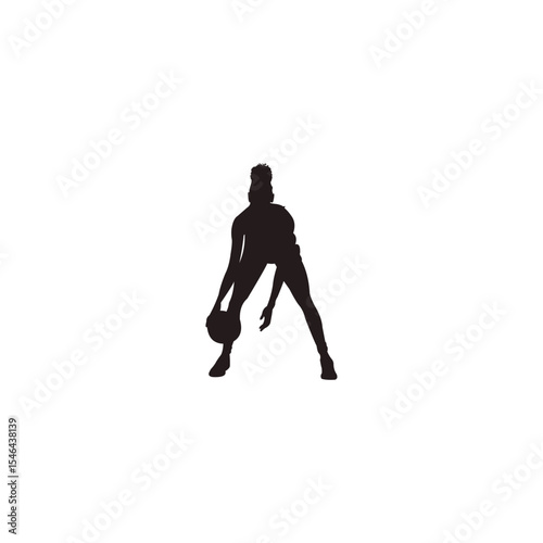 Silhouette of a female basketball player dribbling the ball skillfully on white