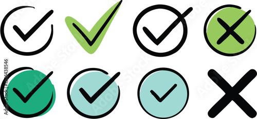 Collection of check marks and crosses