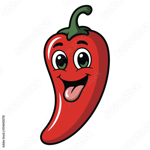 Cartoon Red Chili Pepper with Happy Face Big Eyes and Tongue Sticking Out red pepper
