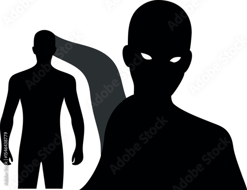 "Superhero Silhouette with Cape – Mysterious Hero Figure with Glowing Eyes"