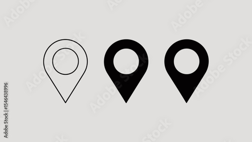 Three location pin icons in different styles on a white background display