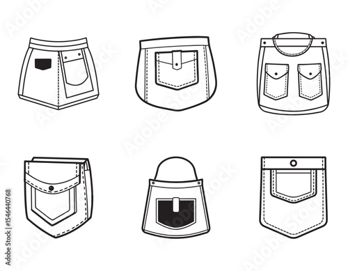 set of pocked details sketch icon line art vector illustration