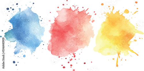 Colorful watercolor brush strokes vector. set of paint splatter illustration. Vibrant watercolor ink blots on white background. Set of watercolor circles multicolored, Colors watercolor paint. 