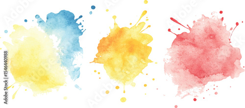 Colorful watercolor brush strokes vector. set of paint splatter illustration. Vibrant watercolor ink blots on white background. Set of watercolor circles multicolored, Colors watercolor paint. 
