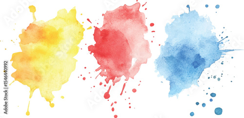 Colorful watercolor brush strokes vector. set of paint splatter illustration. Vibrant watercolor ink blots on white background. Set of watercolor circles multicolored, Colors watercolor paint. 