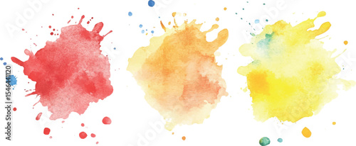 Colorful watercolor brush strokes vector. set of paint splatter illustration. Vibrant watercolor ink blots on white background. Set of watercolor circles multicolored, Colors watercolor paint. 