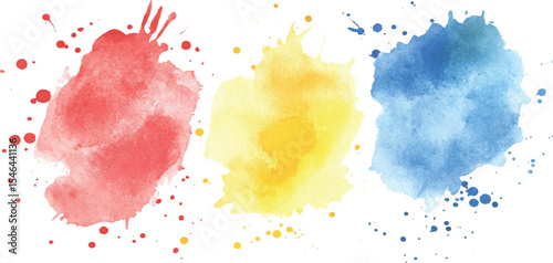 Colorful watercolor brush strokes vector. set of paint splatter illustration. Vibrant watercolor ink blots on white background. Set of watercolor circles multicolored, Colors watercolor paint. 
