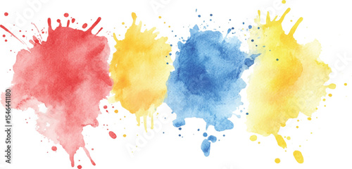 Colorful watercolor brush strokes vector. set of paint splatter illustration. Vibrant watercolor ink blots on white background. Set of watercolor circles multicolored, Colors watercolor paint. 