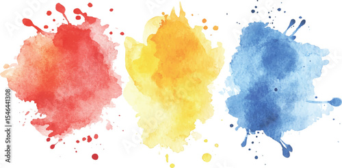 Colorful watercolor brush strokes vector. set of paint splatter illustration. Vibrant watercolor ink blots on white background. Set of watercolor circles multicolored, Colors watercolor paint. 