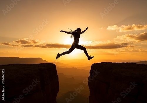 Wallpaper Mural Silhouette of person leaping across gap at sunset concept of risk, courage, and achievement Torontodigital.ca