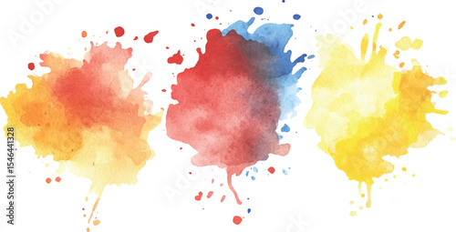 Colorful watercolor brush strokes vector. set of paint splatter illustration. Vibrant watercolor ink blots on white background. Set of watercolor circles multicolored, Colors watercolor paint. 