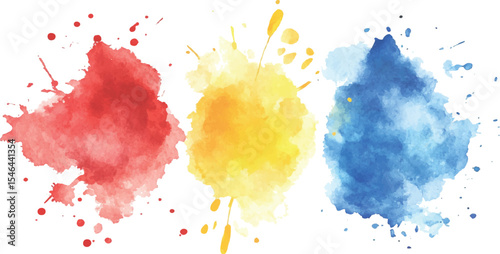 Colorful watercolor brush strokes vector. set of paint splatter illustration. Vibrant watercolor ink blots on white background. Set of watercolor circles multicolored, Colors watercolor paint. 