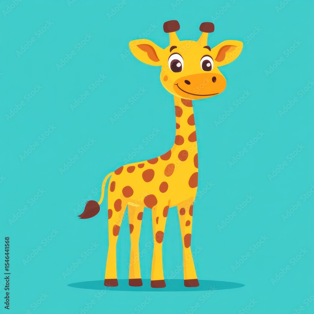 Fototapeta premium Cartoon giraffe against a teal background