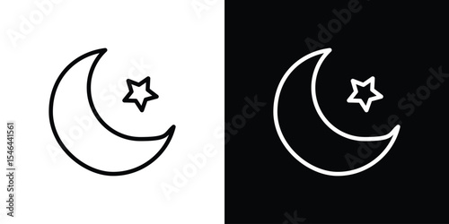 Islam star and crescent icon in black. flat graphic vector icon