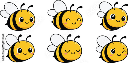 vector illustration of bee honey buzz insect funny cute cartoon mascot character cartoon with 6 poses 02