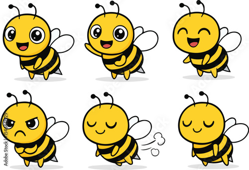 vector illustration of bee honey buzz insect funny cute cartoon mascot character cartoon with 6 poses 03