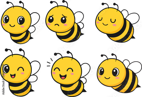 vector illustration of bee honey buzz insect funny cute cartoon mascot character cartoon with 6 poses 04