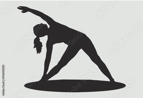 Silhouette of Woman Performing Triangle Yoga Pose on a Round Base, a Graphic Illustration of Wellness and Balance