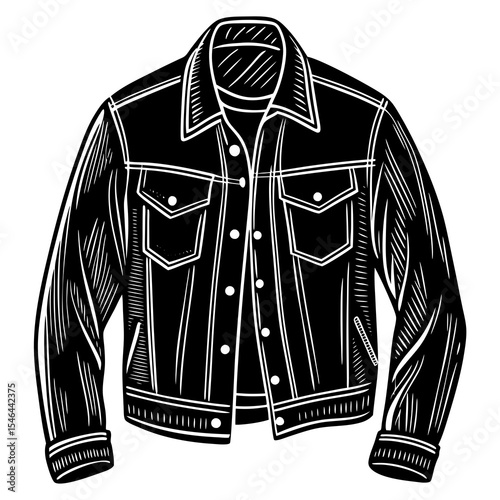 Black and white denim jacket isolated on white background