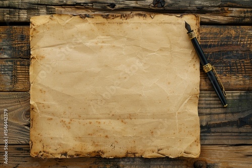 High Definition Picture of a Wooden Display of Paper and Pen on a Wooden Wall