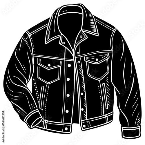 Black and white denim jacket isolated on white background