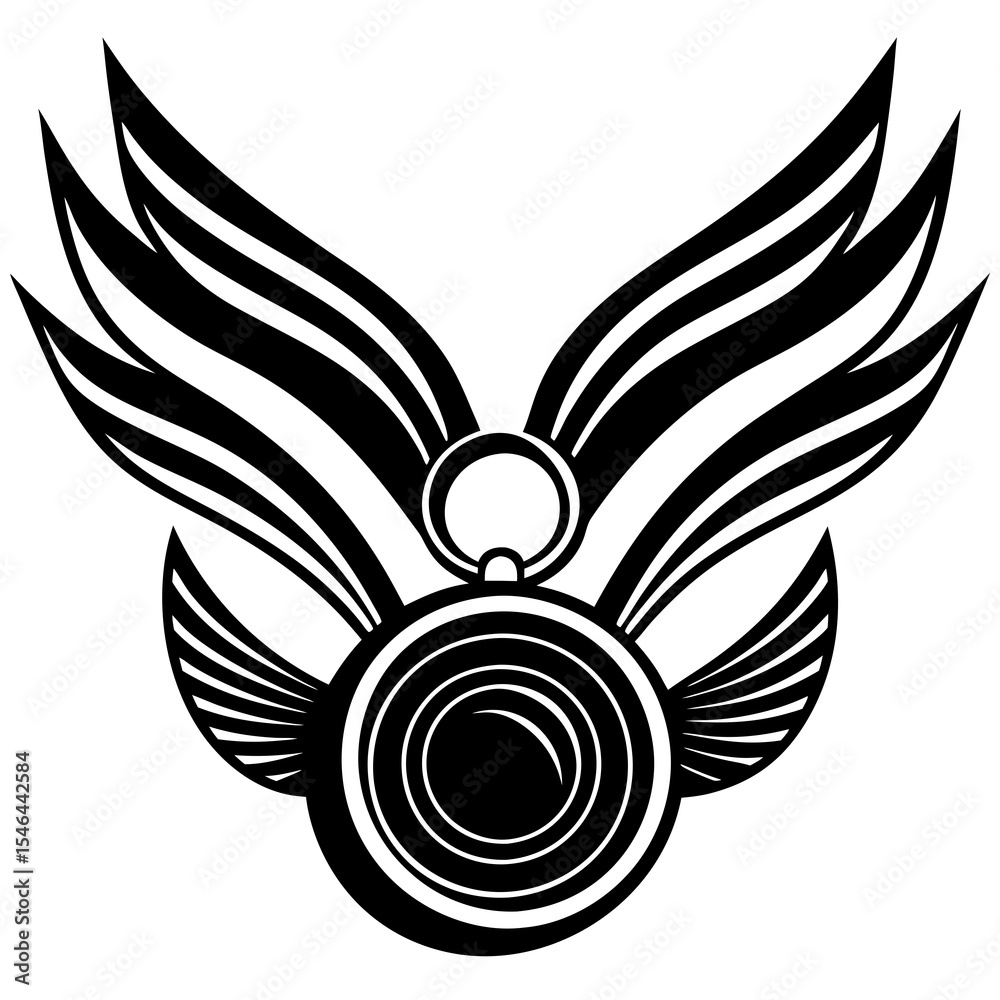 Obraz premium Abstract wings with circle symbol isolated on white background