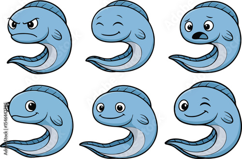 vector illustration of eel fish funny cute cartoon mascot character cartoon with 6 poses 